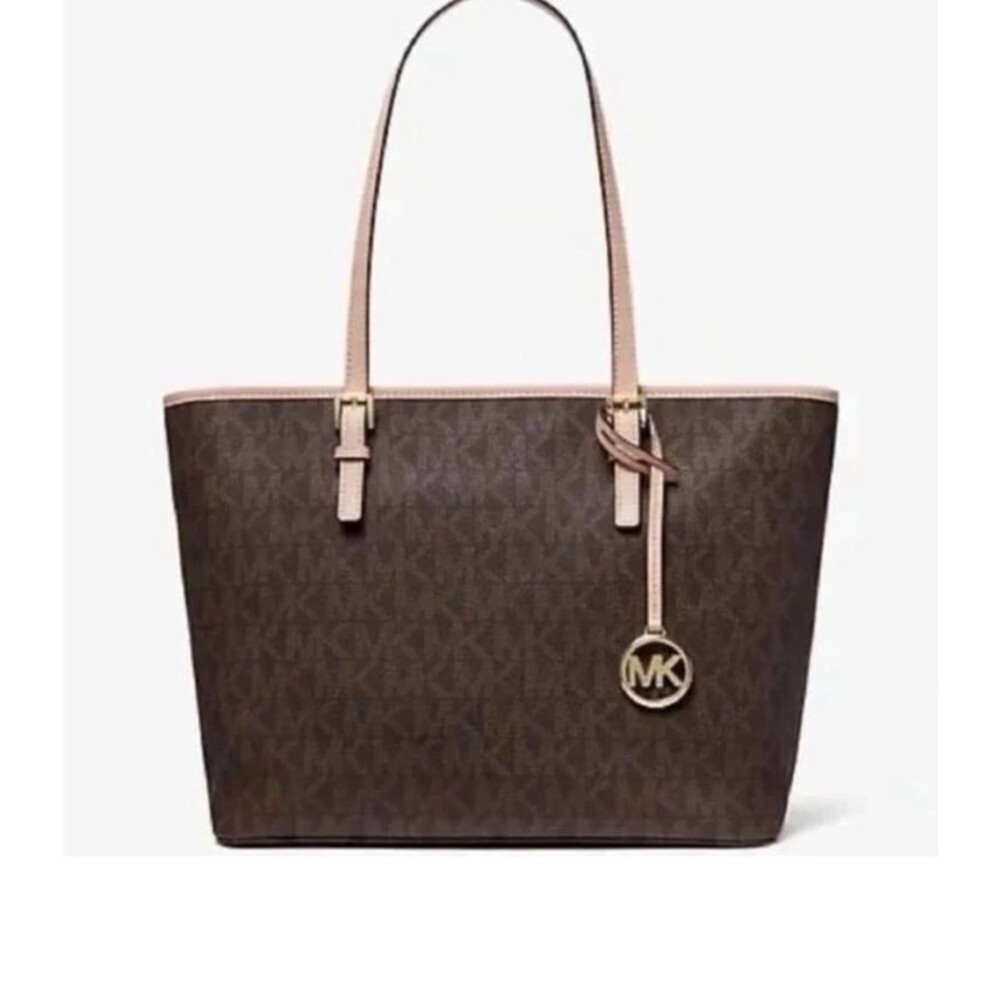 Michael Kors Signature JetSet East West Monogram Buckle Tote Designer Workwear L